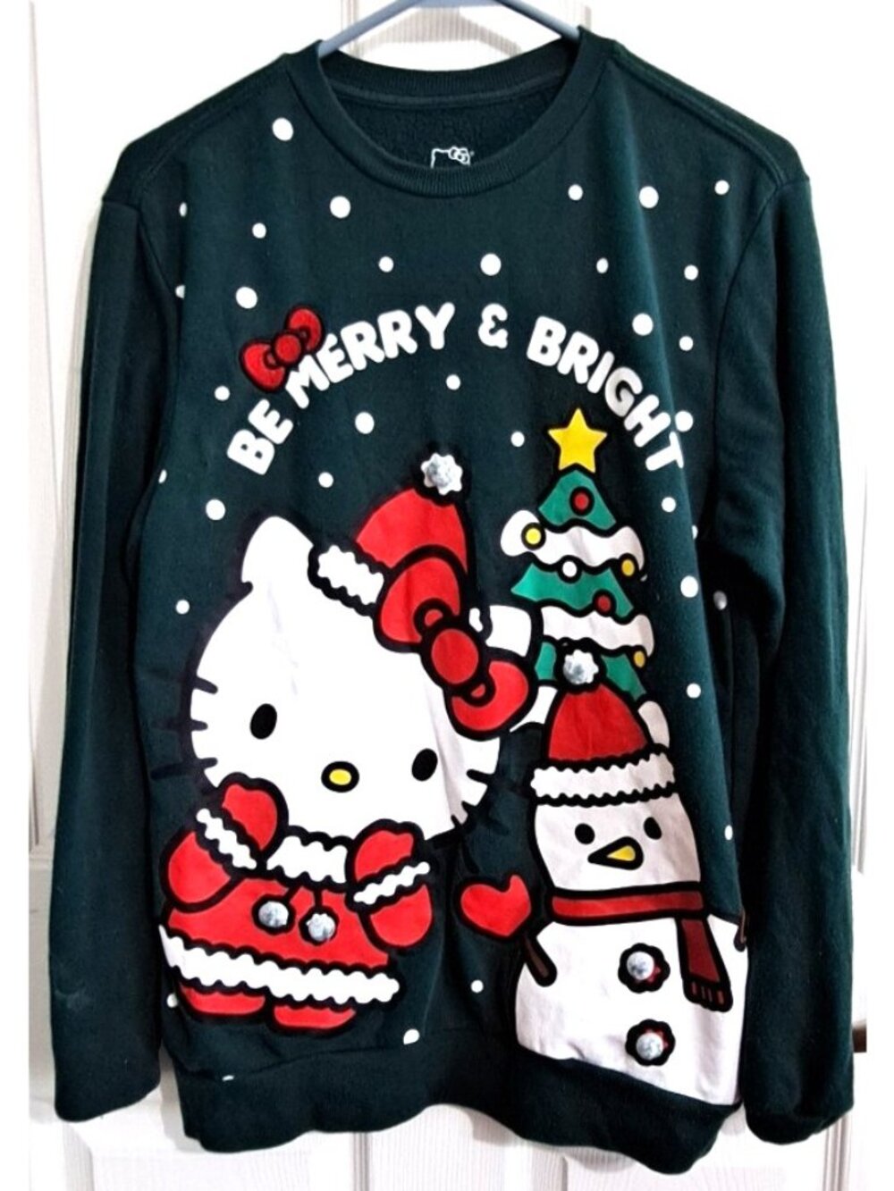 Sanrio Hello Kitty Women's S Green Christmas Pullover Crew Neck Sweatshirt